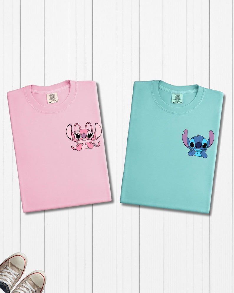 Stitch and Angel Comfort Colors Pocket Tee, Matching Disney Shirts