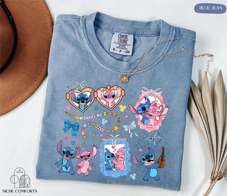 Comfort Colors® Stitch and Angel Shirt, Disney Stitch Shirt, Disneyland Trip Tee, Disney Stitch Couple Shirt, Funny Disney Shirt, Disney Tee