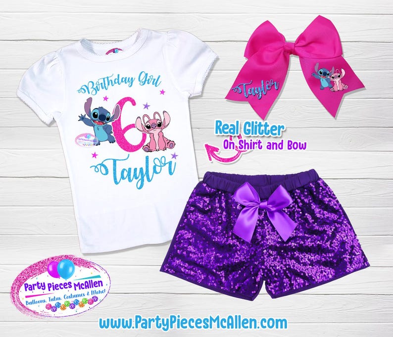 Stitch and Angel Birthday Outfit, Stitch and Angel Short Birthday Outfit, Stitch Birthday Outfit, Stitch Girls Birthday Outfit