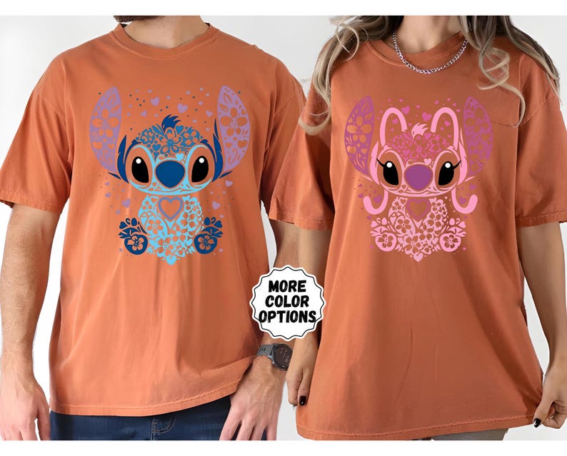 Comfort Colors® Stitch And Angel Couple Shirt, Anniversary Matching Valentine's Shirt, Disney Couple Gift, Disney Trip Couple Matching Shirt