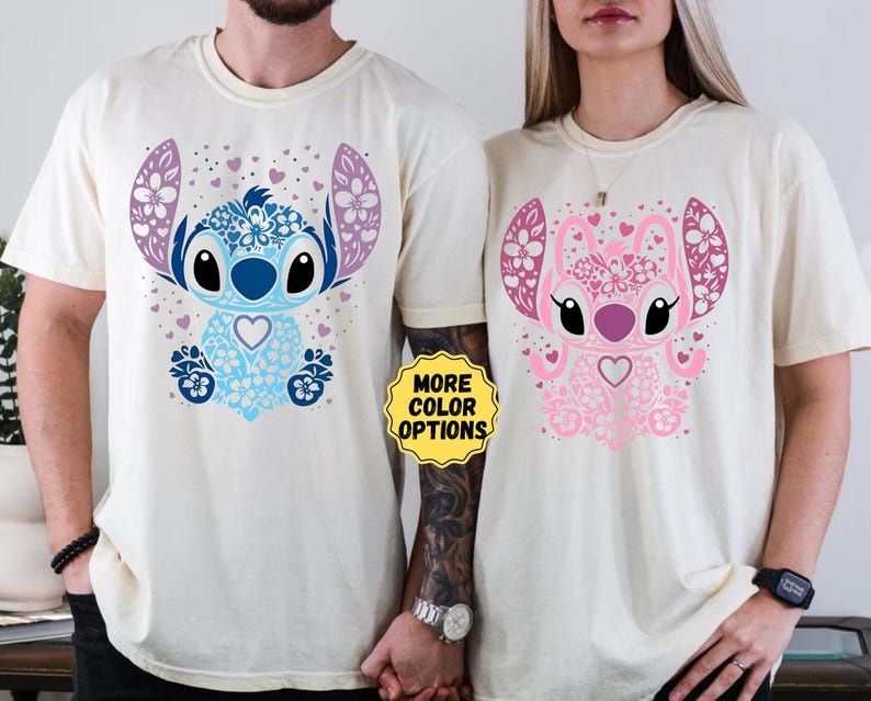 Comfort Colors® Stitch And Angel Couple Shirt, Anniversary Matching Valentine's Shirt, Disney Couple Gift, Disney Trip Couple Matching Shirt