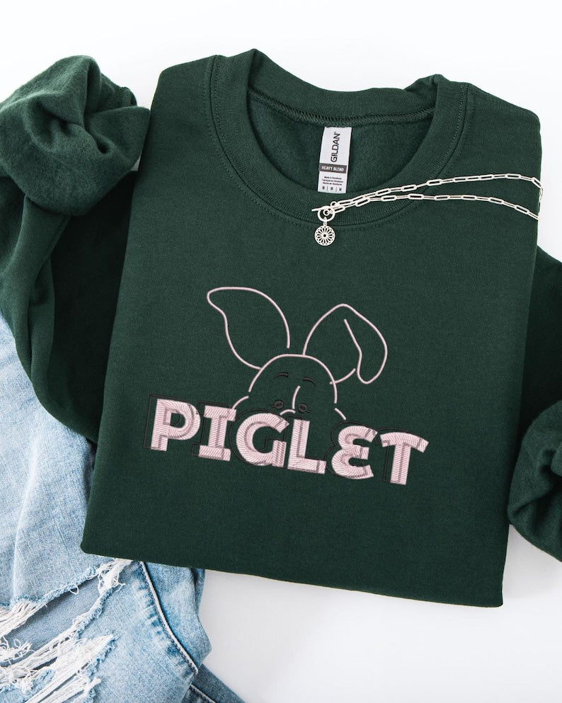 Embroidered Piglet Sweatshirt: Winnie the Pooh Fan Gift