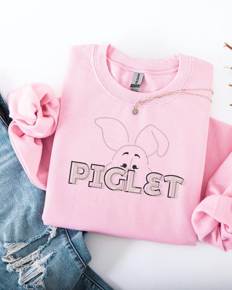 Embroidered Piglet Sweatshirt: Winnie the Pooh Fan Gift