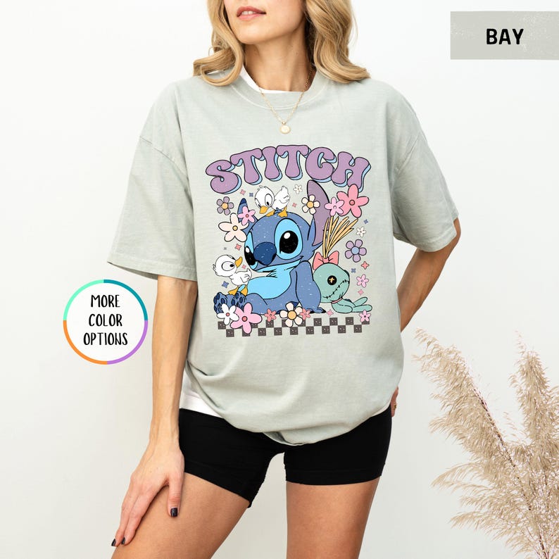 Comfort Colors Floral Stitch Shirt, Disney Stitch Shirt, Disneyland Vacation Shirt, Disney Ohana Family Tee, Girly Women Disney Trip Tee