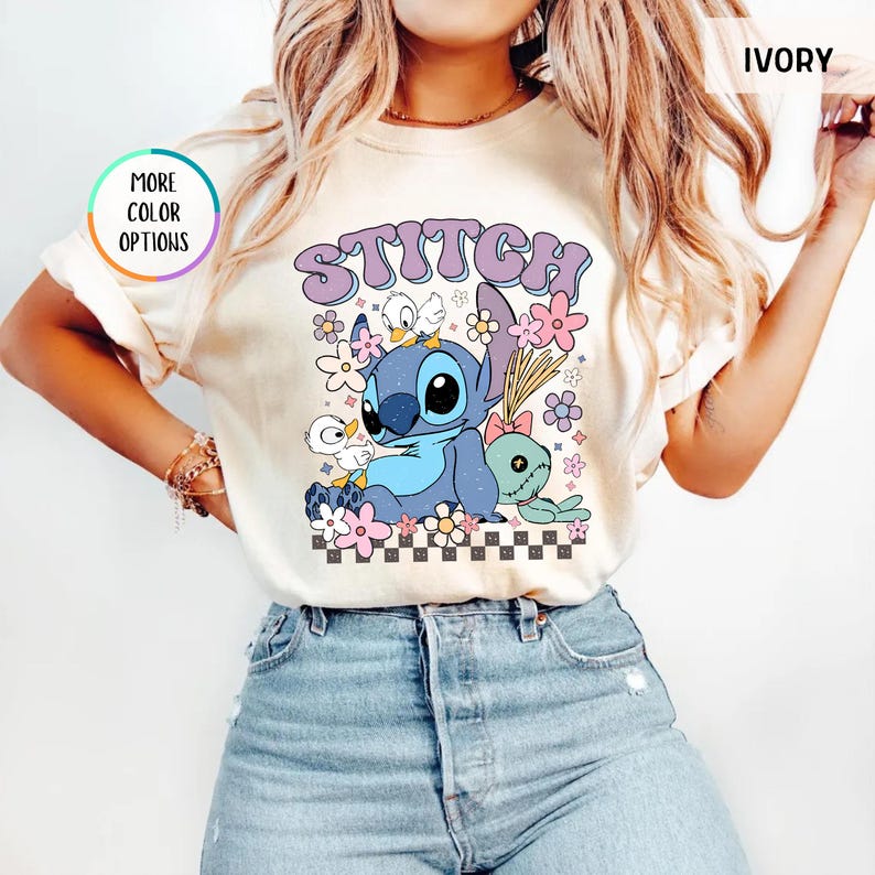 Comfort Colors Floral Stitch Shirt, Disney Stitch Shirt, Disneyland Vacation Shirt, Disney Ohana Family Tee, Girly Women Disney Trip Tee