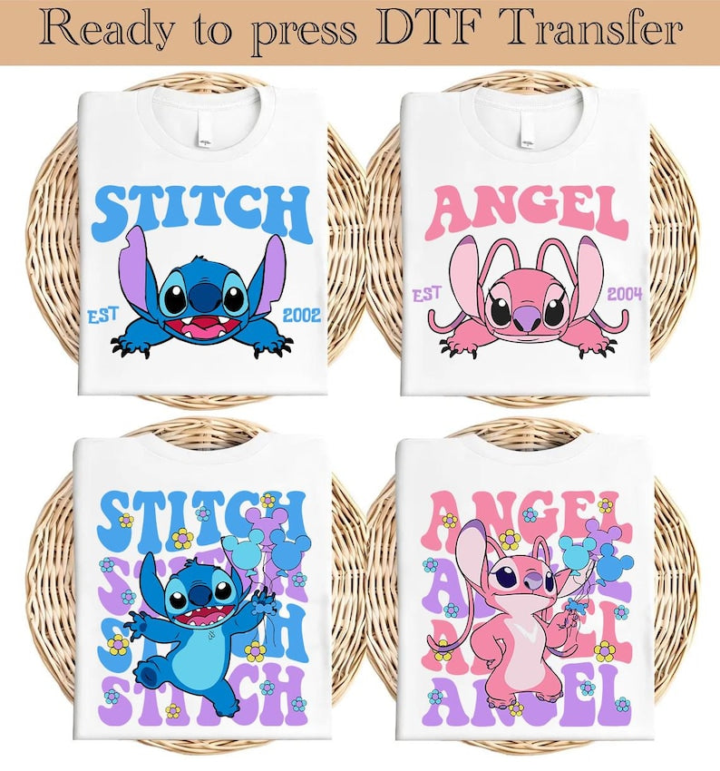Disney Stitch And Angel DTF Transfer,Disney DTF,Disney Cute product image 1