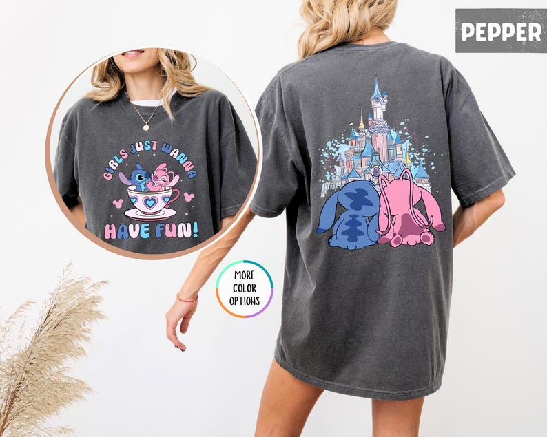 Comfort Colors® Comfort Colors® Girls Just Wanna Have Fun! Shirt, Stitch And Angel Tees, Besties Disney Trip, Magic Kingdom, Disneyworld Tee