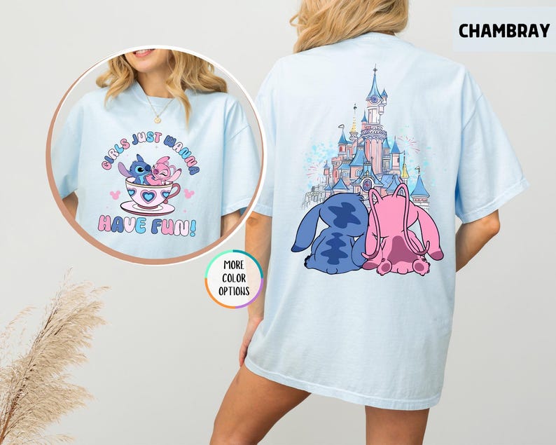 Comfort Colors® Comfort Colors® Girls Just Wanna Have Fun! Shirt, Stitch And Angel Tees, Besties Disney Trip, Magic Kingdom, Disneyworld Tee