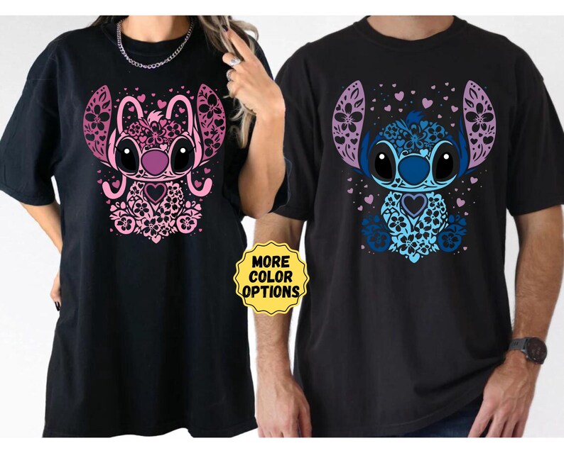 Comfort Colors® Stitch And Angel Couple Shirt, Anniversary Matching Valentine's Shirt, Disney Couple Gift, Disney Trip Couple Matching Shirt