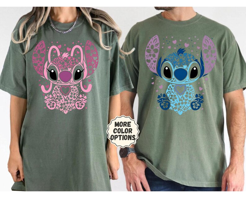 Comfort Colors® Stitch And Angel Couple Shirt, Anniversary Matching Valentine's Shirt, Disney Couple Gift, Disney Trip Couple Matching Shirt