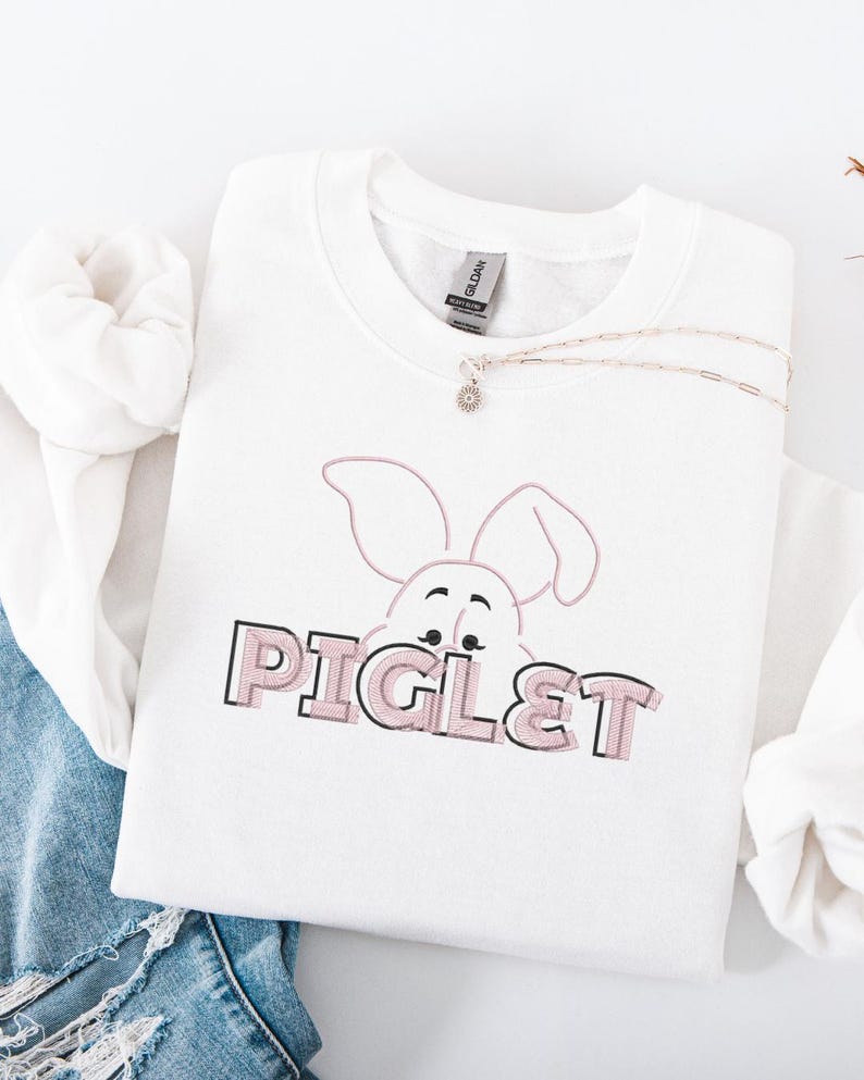 Embroidered Piglet Sweatshirt: Winnie the Pooh Fan Gift