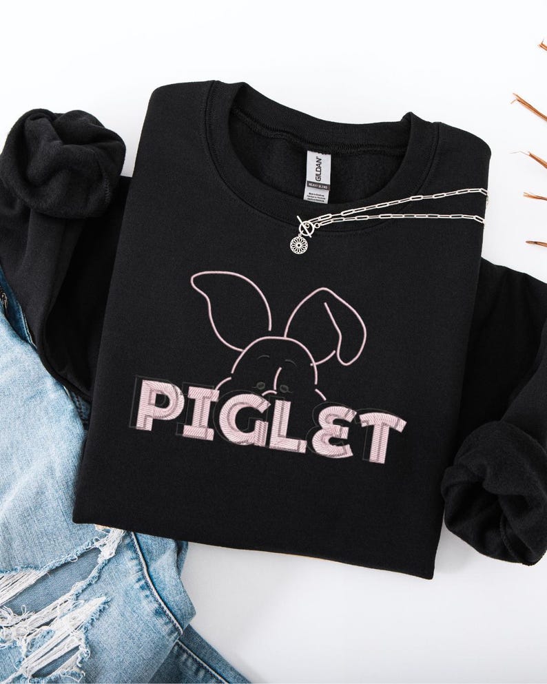 Embroidered Piglet Sweatshirt: Winnie the Pooh Fan Gift
