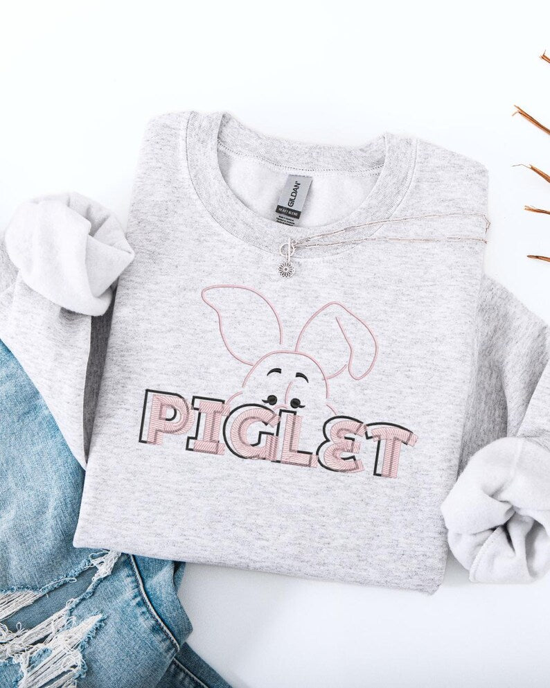 Embroidered Piglet Sweatshirt: Winnie the Pooh Fan Gift