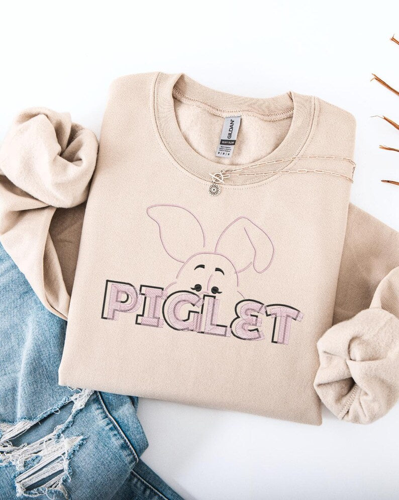 Embroidered Piglet Sweatshirt: Winnie the Pooh Fan Gift