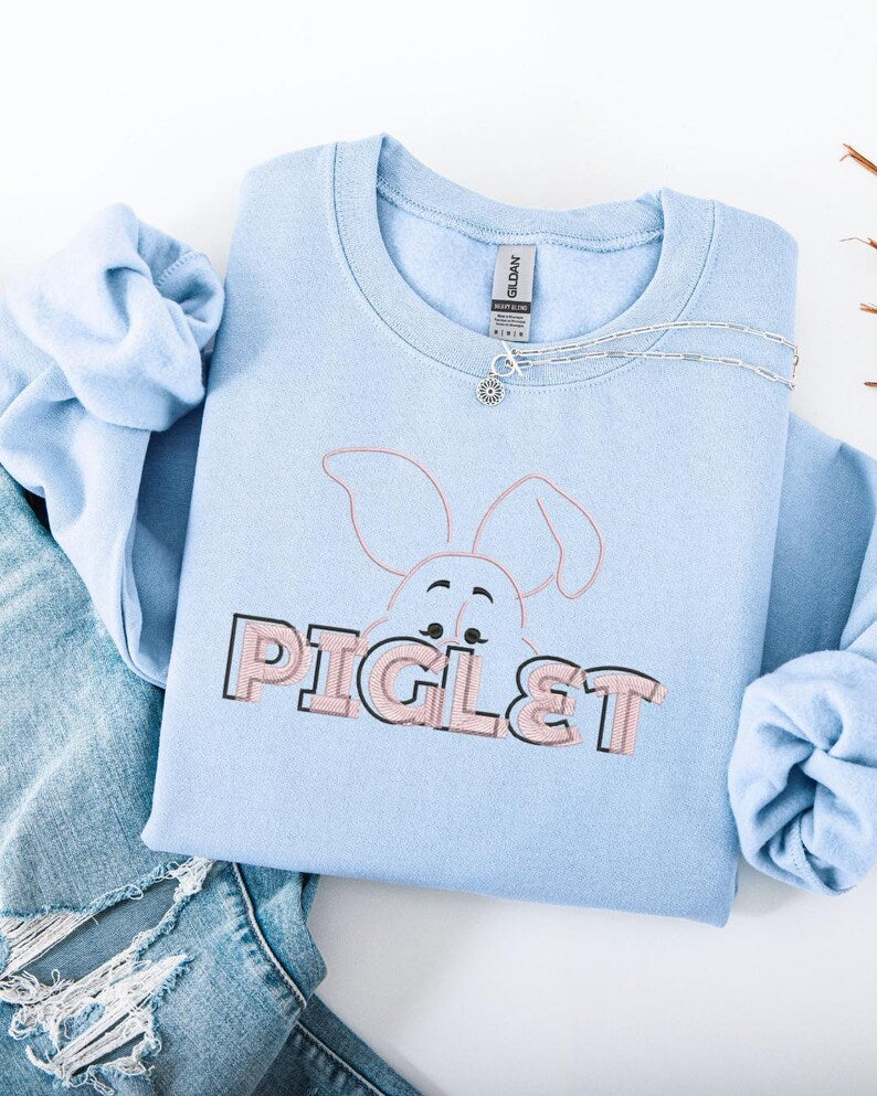 Embroidered Piglet Sweatshirt: Winnie the Pooh Fan Gift