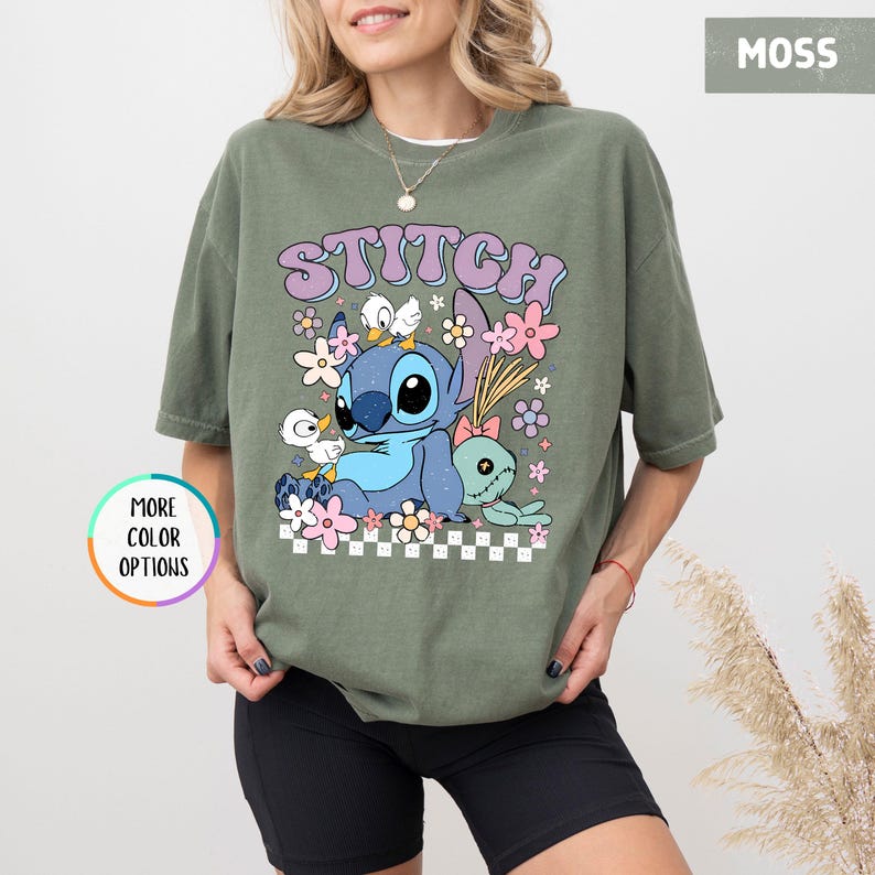 Comfort Colors Floral Stitch Shirt, Disney Stitch Shirt, Disneyland Vacation Shirt, Disney Ohana Family Tee, Girly Women Disney Trip Tee