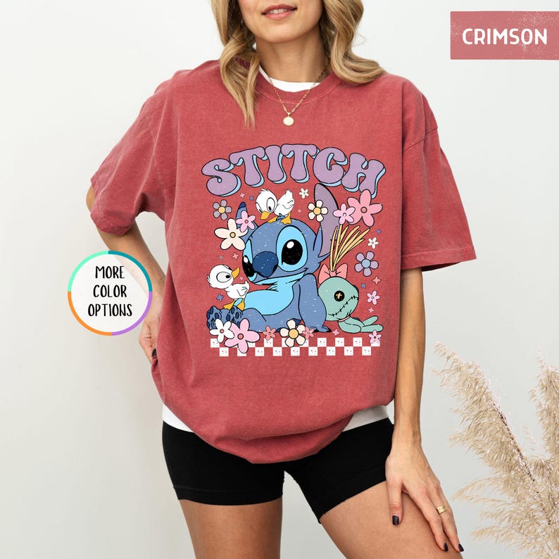 Comfort Colors Floral Stitch Shirt, Disney Stitch Shirt, Disneyland Vacation Shirt, Disney Ohana Family Tee, Girly Women Disney Trip Tee