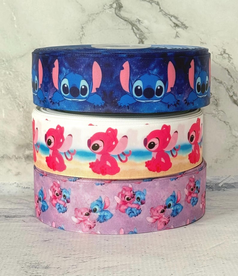 1 1/2” 7/8” Stitch /Angel Grosgrain Ribbon ,3 yards Lilo and Stitch