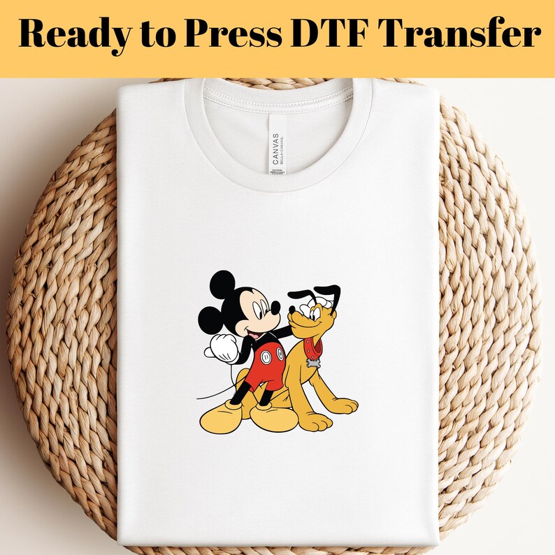 Disney Mickey Pluto DTF Transfer, Retro Mickey Mouse DTF, Classic Mickey Mouse DTF, Mickey Heat Transfer, Pluto Transfer, Disney Tripn Dtf
