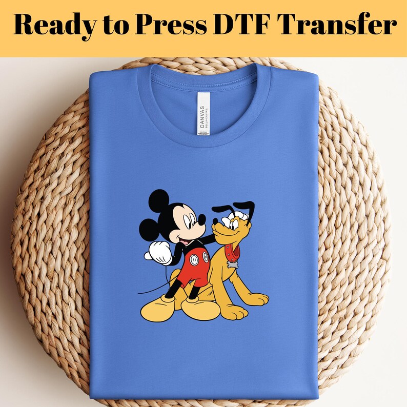 Disney Mickey Pluto DTF Transfer, Retro Mickey Mouse DTF, Classic Mickey Mouse DTF, Mickey Heat Transfer, Pluto Transfer, Disney Tripn Dtf