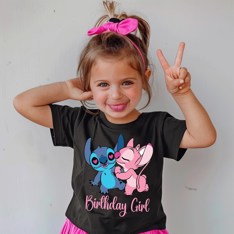 Lilo and Stitch Party Tee, Tropical Birthday Shirt, Cute Alien Birthday Outfit, Stitch and Angel Shirt, Disney Theme Birthday Tee