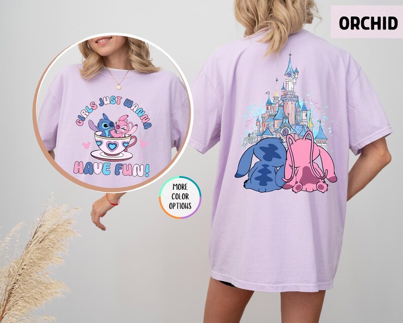 Comfort Colors® Comfort Colors® Girls Just Wanna Have Fun! Shirt, Stitch And Angel Tees, Besties Disney Trip, Magic Kingdom, Disneyworld Tee
