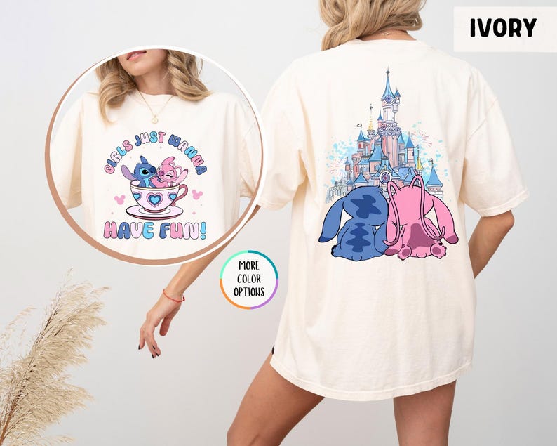 Comfort Colors® Comfort Colors® Girls Just Wanna Have Fun! Shirt, Stitch And Angel Tees, Besties Disney Trip, Magic Kingdom, Disneyworld Tee