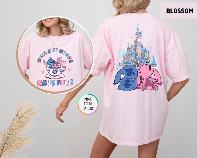 Comfort Colors® Comfort Colors® Girls Just Wanna Have Fun! Shirt, Stitch And Angel Tees, Besties Disney Trip, Magic Kingdom, Disneyworld Tee