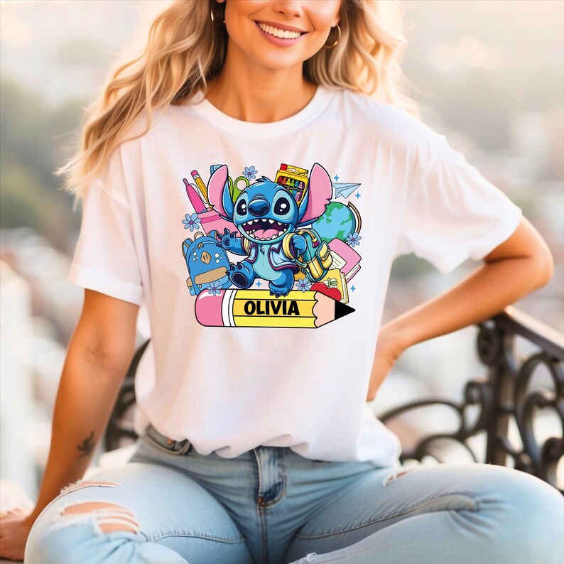 Personalized Stitch DTF Transfer: Custom School Heat Press, Birthday Iron On