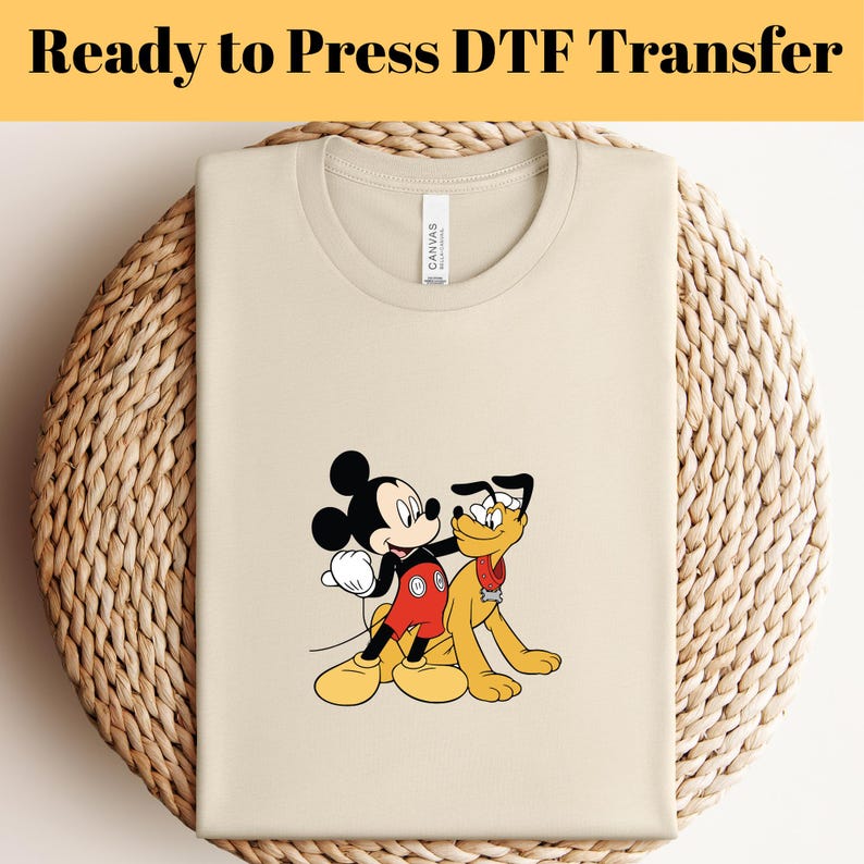 Disney Mickey Pluto DTF Transfer, Retro Mickey Mouse DTF, Classic Mickey Mouse DTF, Mickey Heat Transfer, Pluto Transfer, Disney Tripn Dtf