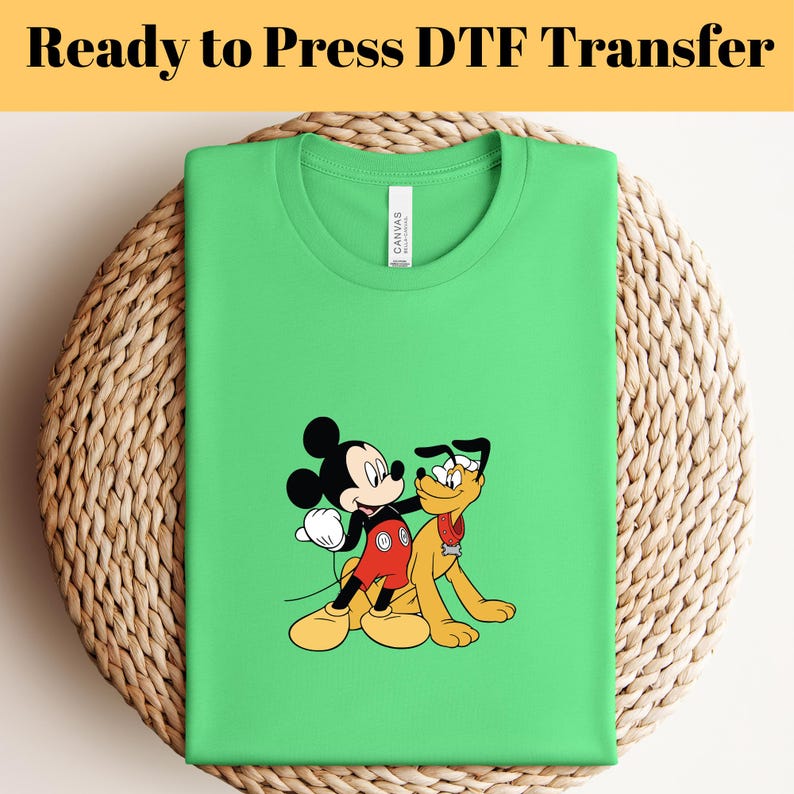 Disney Mickey Pluto DTF Transfer, Retro Mickey Mouse DTF, Classic Mickey Mouse DTF, Mickey Heat Transfer, Pluto Transfer, Disney Tripn Dtf