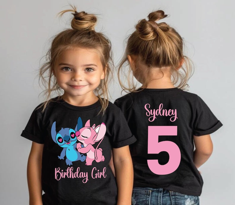 Lilo and Stitch Party Tee, Tropical Birthday Shirt, Cute Alien Birthday Outfit, Stitch and Angel Shirt, Disney Theme Birthday Tee