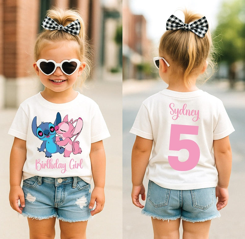Lilo and Stitch Party Tee, Tropical Birthday Shirt, Cute Alien Birthday Outfit, Stitch and Angel Shirt, Disney Theme Birthday Tee