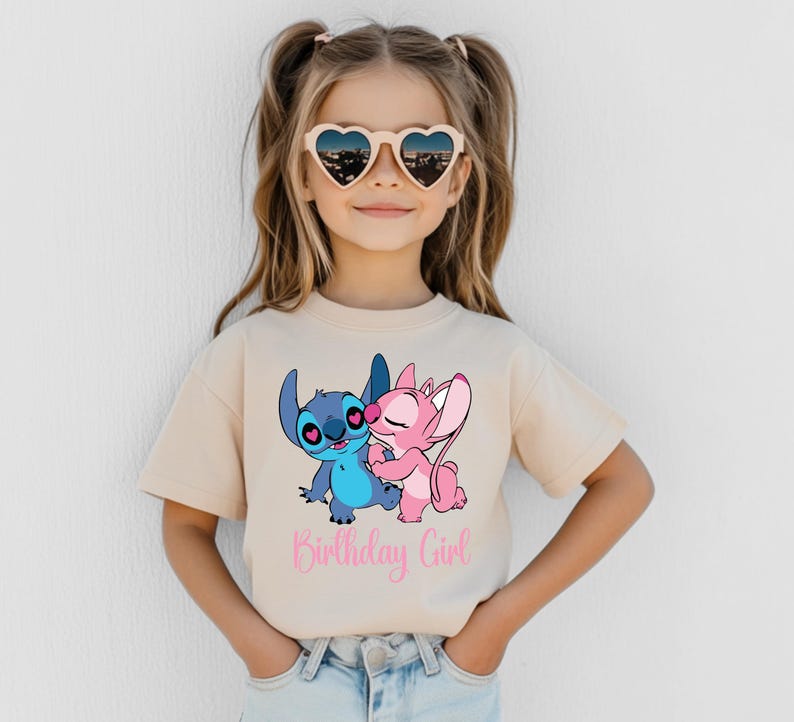 Lilo and Stitch Party Tee, Tropical Birthday Shirt, Cute Alien Birthday Outfit, Stitch and Angel Shirt, Disney Theme Birthday Tee