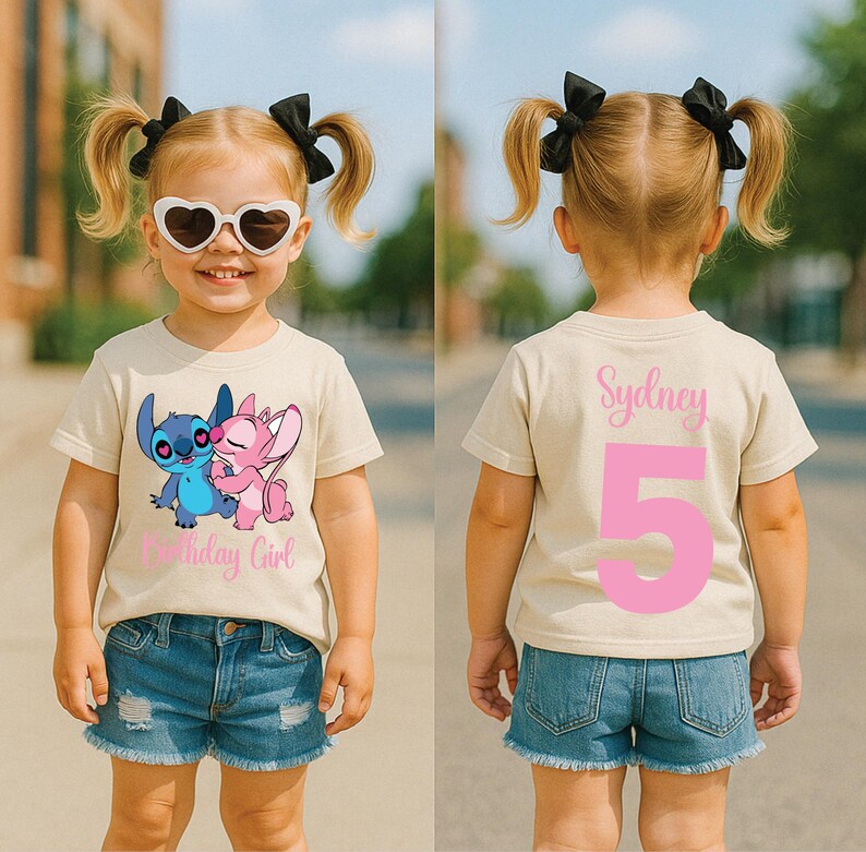 Lilo and Stitch Party Tee, Tropical Birthday Shirt, Cute Alien Birthday Outfit, Stitch and Angel Shirt, Disney Theme Birthday Tee