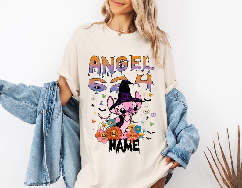 CUSTOM Halloween Stitch and Angel Iron on Transfer, Spooky Season Halloween Heat To Press, Disney Stitch Dtf, Spooky Stitch and Angel Dtf