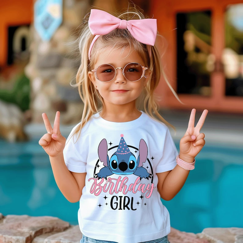 Stitch Birthday Shirt, Custom Stitch birthday, Lilo and Stitch Party, Cute Alien Birthday Outfit, Girl Birthday Shirt, Stitch Girl's Shirt