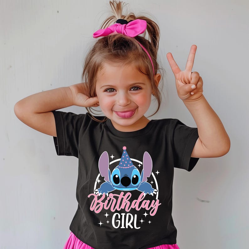 Stitch Birthday Shirt, Custom Stitch birthday, Lilo and Stitch Party, Cute Alien Birthday Outfit, Girl Birthday Shirt, Stitch Girl's Shirt