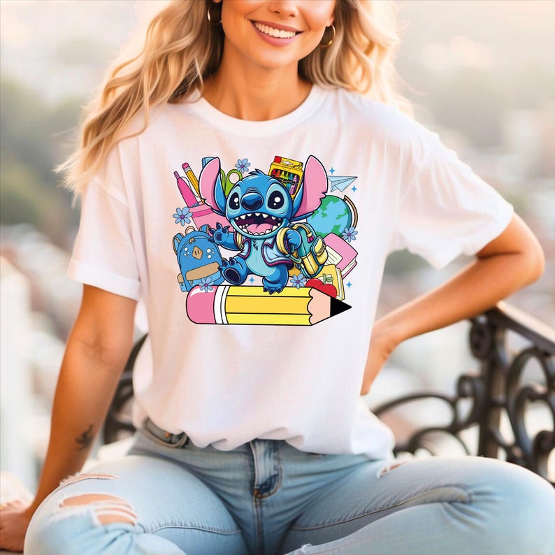 Personalized Stitch DTF Transfer: Custom School Heat Press, Birthday Iron On
