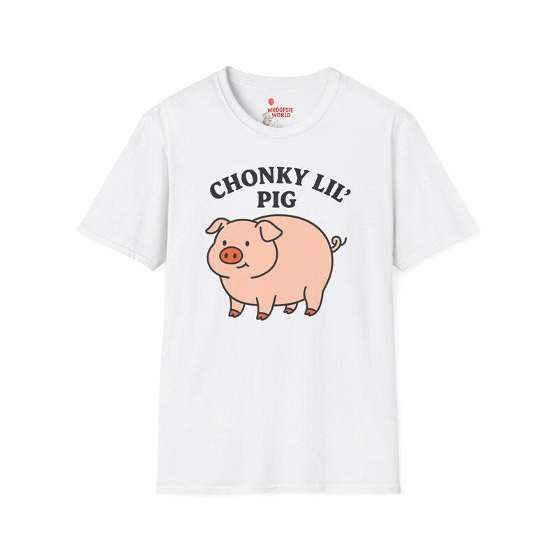Funny Chonky Pig Shirt Cute Cartoon Pig Tee with "Chonky Lil' Pig" Text Farm Animal Graphic T-Shirt for Animal Lovers & Humor Fans
