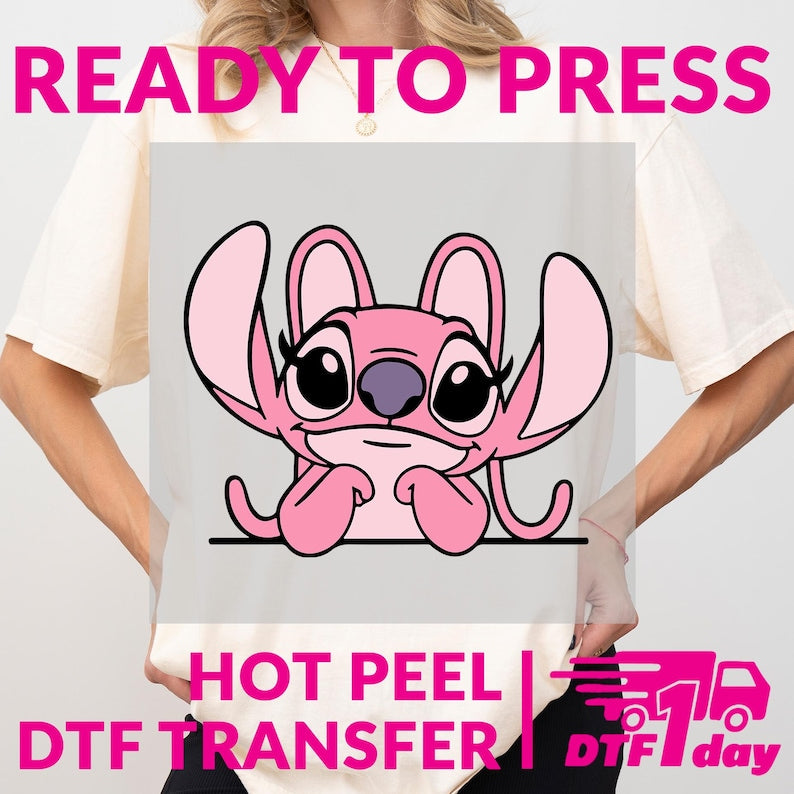 Angel Character DTF Transfer Ready to Press | Cute Pink Cartoon Design for Shirts | Hot Peel Vinyl Heat Press Craft Gift