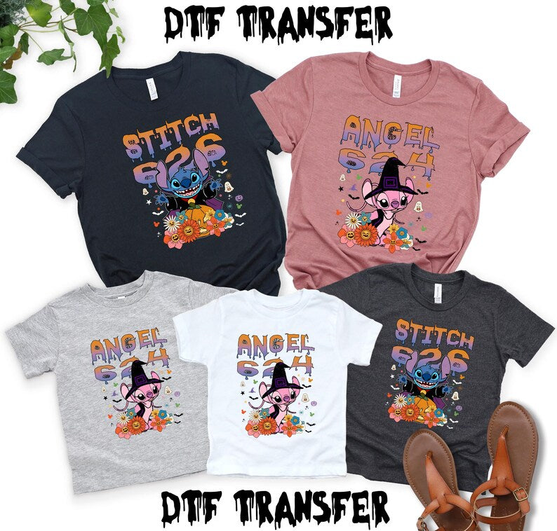 CUSTOM Halloween Stitch and Angel Iron on Transfer, Spooky Season Halloween Heat To Press, Disney Stitch Dtf, Spooky Stitch and Angel Dtf