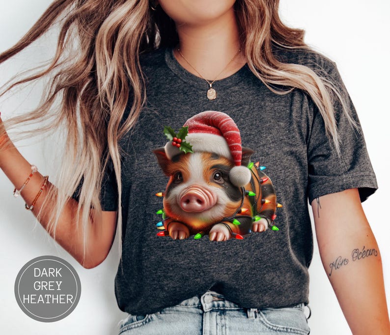 Custom Micro Pig Christmas Sweatshirt, Animal Christmas Lights Shirt, Personalized Teacup Pig Tshirt, Funny Pig Gift For Animal Lovers Vet