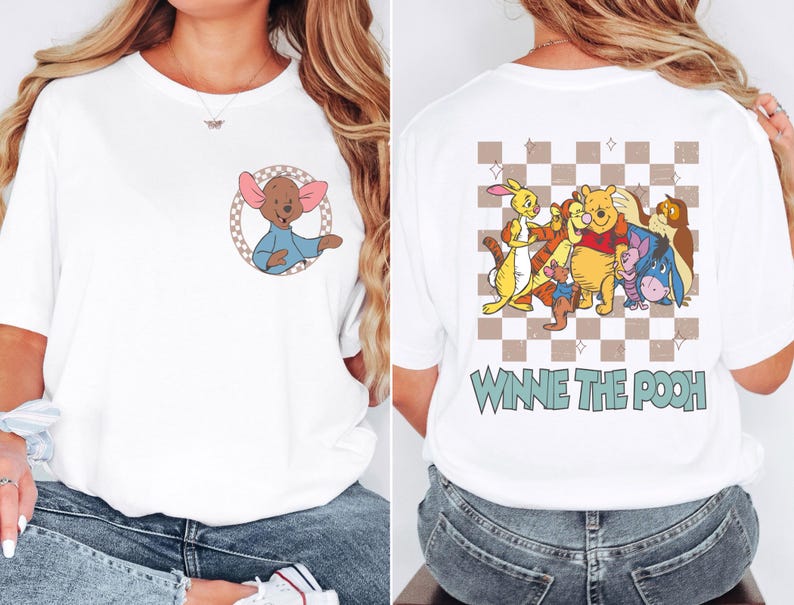 Retro Winnie the Pooh Shirt, Disney Checkered Pooh Friends Shirt, Disney Family Matching Shirt, Disneyland Vacation Shirt, Piglet Tigger Tee
