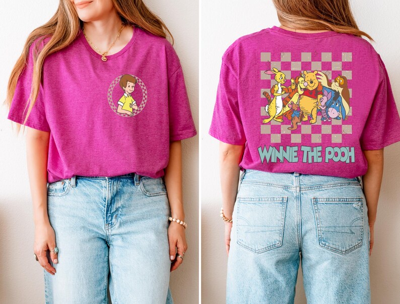 Retro Winnie the Pooh Shirt, Disney Checkered Pooh Friends Shirt, Disney Family Matching Shirt, Disneyland Vacation Shirt, Piglet Tigger Tee
