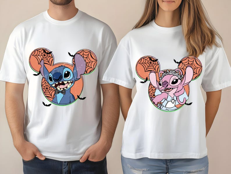 Comfort Colors® Custom Disney Head Halloween Stitch Shirt,Stitch and Angel Halloween Tee,Disney Family Halloween Shirt,Disney Stitch Shirt
