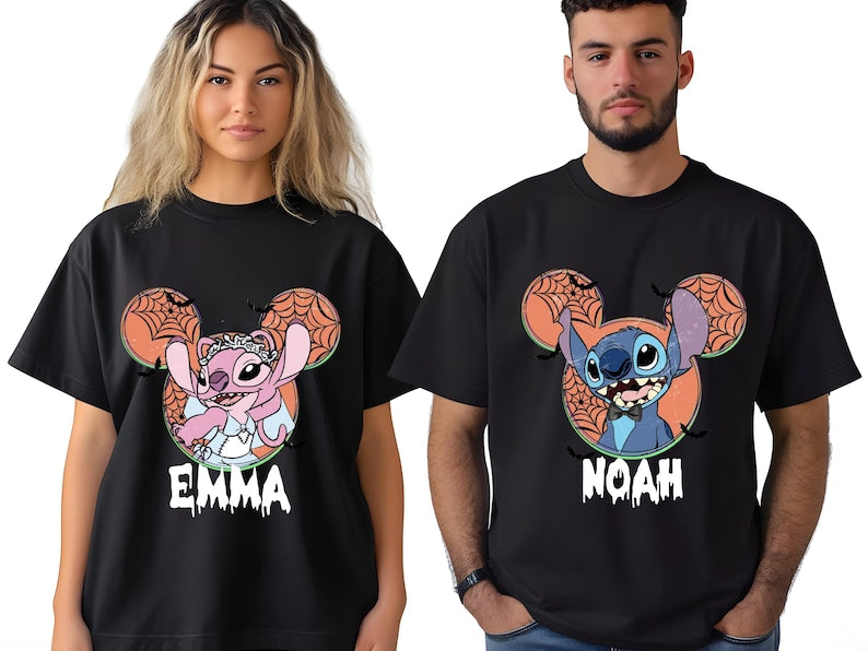 Comfort Colors® Custom Disney Head Halloween Stitch Shirt,Stitch and Angel Halloween Tee,Disney Family Halloween Shirt,Disney Stitch Shirt