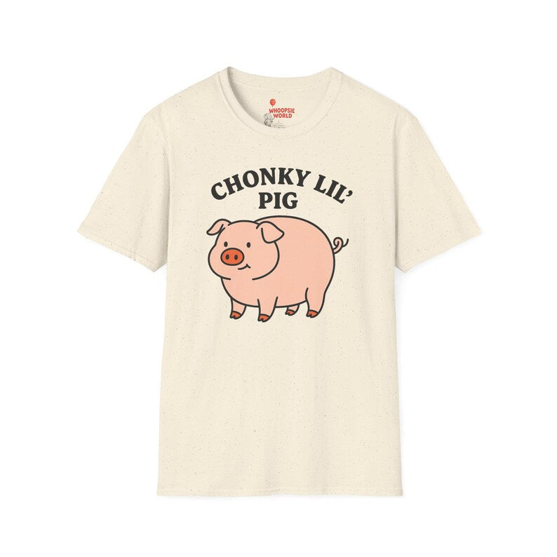 Funny Chonky Pig Shirt Cute Cartoon Pig Tee with "Chonky Lil' Pig" Text Farm Animal Graphic T-Shirt for Animal Lovers & Humor Fans
