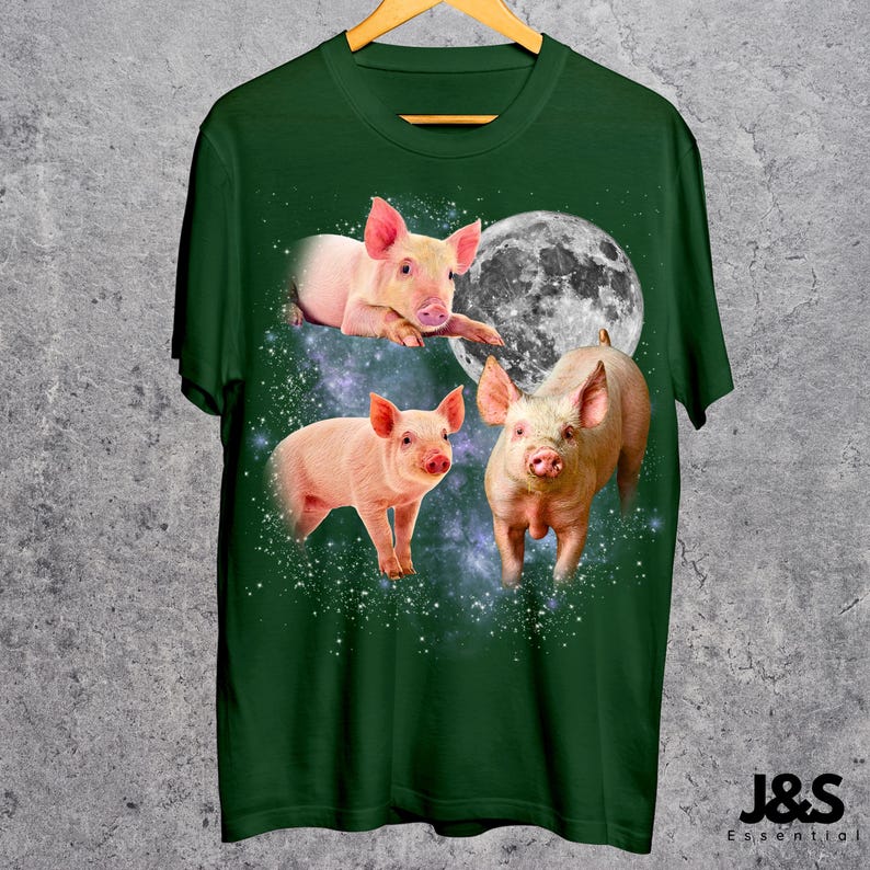 Three Pigs Retro Graphic T-shirts, Vintage Pigs Moon Tshirt, Pigs Shirt, Funny Pigs Tee, Oversized Meme Pigs Tee, Piglet Shirt, Pig Tee