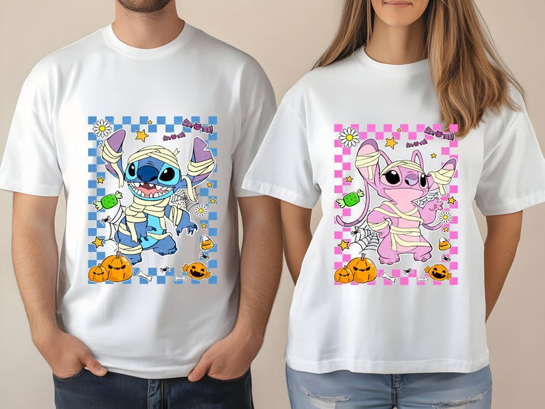 Stitch and Angel Halloween Dtf Transfer,Disney Stitch Halloween Ready to Press,Halloween Party Dtf,Horror Halloween Stitch Pumpkin Fall Dtf